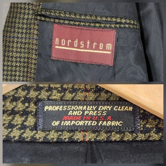 Vtg‎ Nordstrom Sport Coat 44R Men Green Houndstooth 2 Button Academia Preppy USA